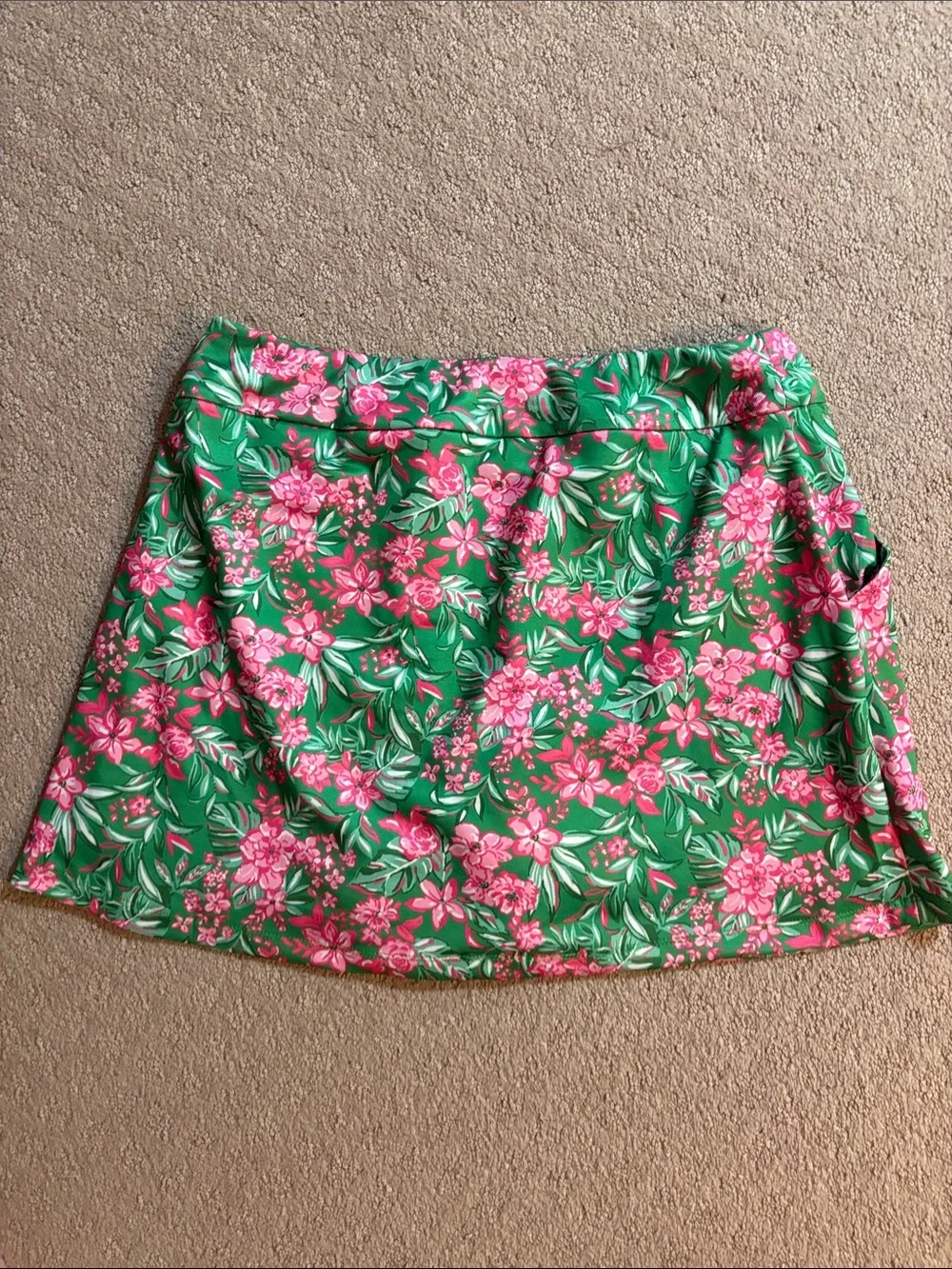 Dear Scarlet Green Floral A-Line Skort with Pink Bloom Print